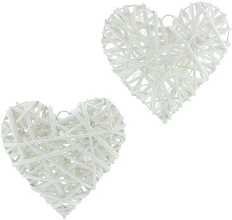 2 Hänger "Herz" aus Weide, 20cm, weiß, Wanddeko, Türschmuck, Hochzeits-Deko