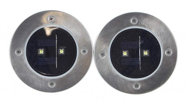 2 Stück Solar LED Bodenleuchten mit Erdspieß, Boden Einbauleuchten mit Dämmerungssensor, Gartenbeleuchtung, Bodenstrahler, Solarleuchte