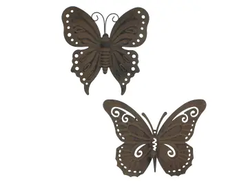 2x Wanddeko "Schmetterling" aus Metall in Rost Optik, groß, Butterfly