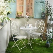 3 tlg. Bistroset “White Romance” aus Metall, weiß, Gartenmöbel Tisch + 2 Stühle