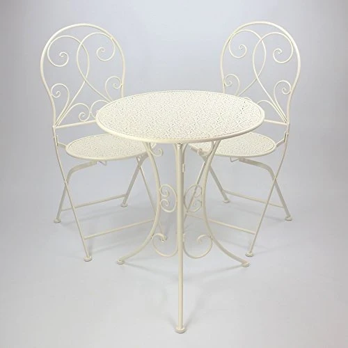 3 tlg. Bistroset “White Romance” aus Metall, weiß, Gartenmöbel Tisch + 2 Stühle