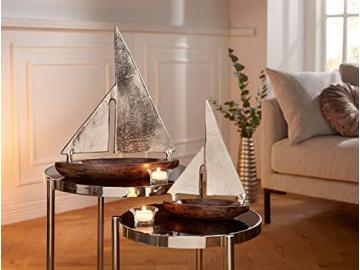 2x Segelboot aus Holz & Metall, silber mit Antik Finish