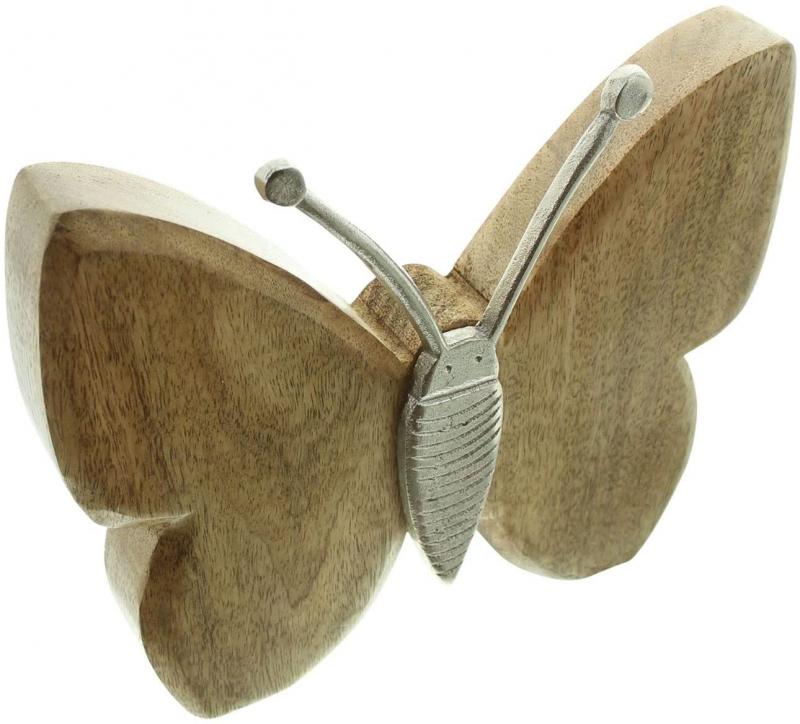 Deko Schmetterling aus Mangoholz & Alu, 21 cm hoch, Dekofigur, Holzdeko
