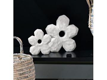 2x Blume 'Trendy' aus Porzellan, weiß glänzend, 11 + 16 cm hoch, Dekofigur, Dekoblüte