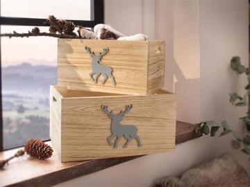 Holzbox 'Hirsch' im 2er Set, Deko Box, Aufbewahrung, Küche, Geschenke-Kiste