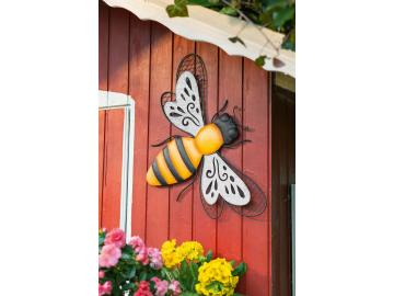 Wanddeko 'Biene' aus Metall in gelb & schwarz, 60x40 cm groß, Metallbild, Outdoor Wandbild