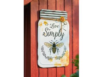 Wandbild 'Biene' mit Spruch 'Live Simply' aus Metall, 32x51 cm, Outdoor Wanddeko