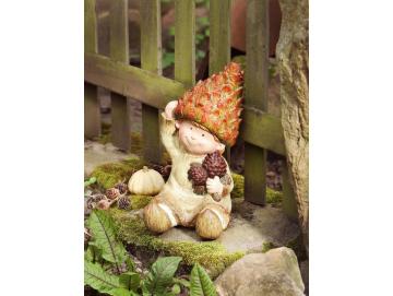Dekofigur "Herbstwichtel" mit Blätterhut, 34 cm hoch, Gartendeko, Dekowichtel