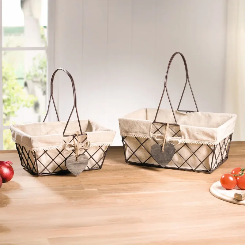 Drahtkorb "Holzherz", 2er Set