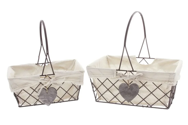 Drahtkorb "Holzherz", 2er Set