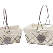 Drahtkorb "Holzherz", 2er Set