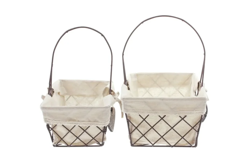 Drahtkorb "Holzherz", 2er Set