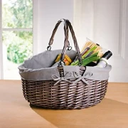 Einkaufskorb "Modern", aus Weide, grau, klappbare Henkel, Picknick SB Korb