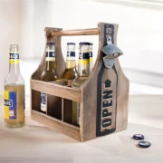 Flaschenträger aus Holz für 6 Bierflaschen, mit Öffner im Shabby Look