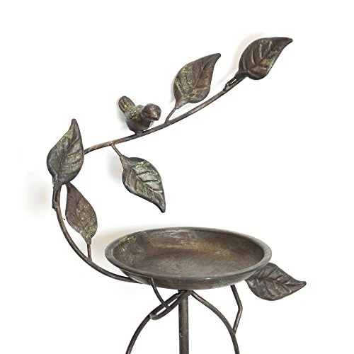 Gartenstecker "Vogeltränke" aus Metall, braun, Vogelbad stehend in edlem Design, Gartendeko für Draußen