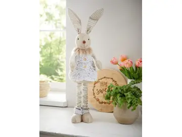 Hasenfigur Langohr – Liebevoll Gefertigte Osterdeko mit Ausziehbaren Beinen, Verschiedene Textilien, Max. Höhe 60 cm für den Innenbereich