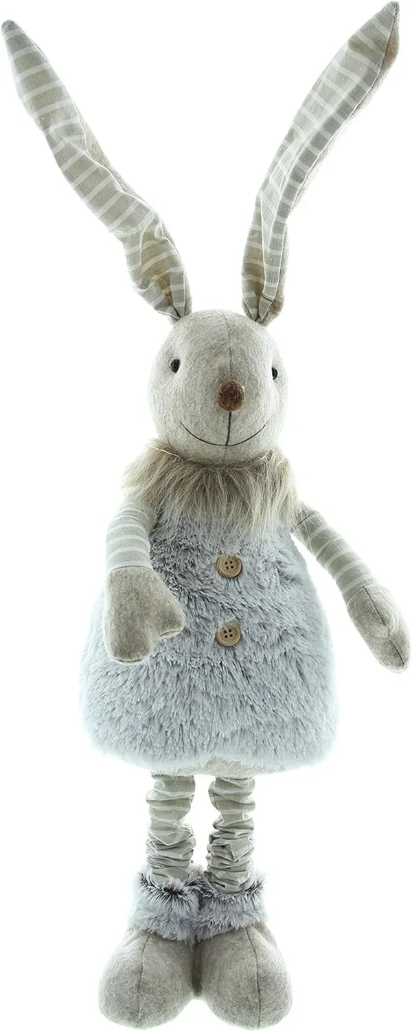 Hasenfigur Langohr – Liebevoll Gefertigte Osterdeko mit Ausziehbaren Beinen, Verschiedene Textilien, Max. Höhe 60 cm für den Innenbereich