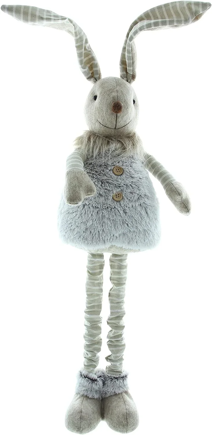 Hasenfigur Langohr – Liebevoll Gefertigte Osterdeko mit Ausziehbaren Beinen, Verschiedene Textilien, Max. Höhe 60 cm für den Innenbereich