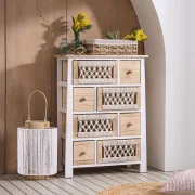 Kommode "Makramee" aus Holz & Textil, 56 x 77 cm, 8 Schubladen, Schubladenkommode Boho Chic