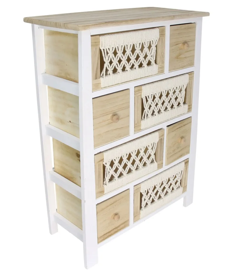 Kommode "Makramee" aus Holz & Textil, 56 x 77 cm, 8 Schubladen, Schubladenkommode Boho Chic