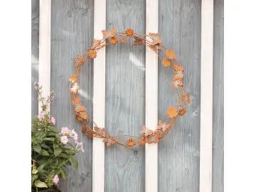 Kranz mit Blumen und Schmetterlinge, Metall, Rostfinish, Blau und Orange, Ø 45 cm