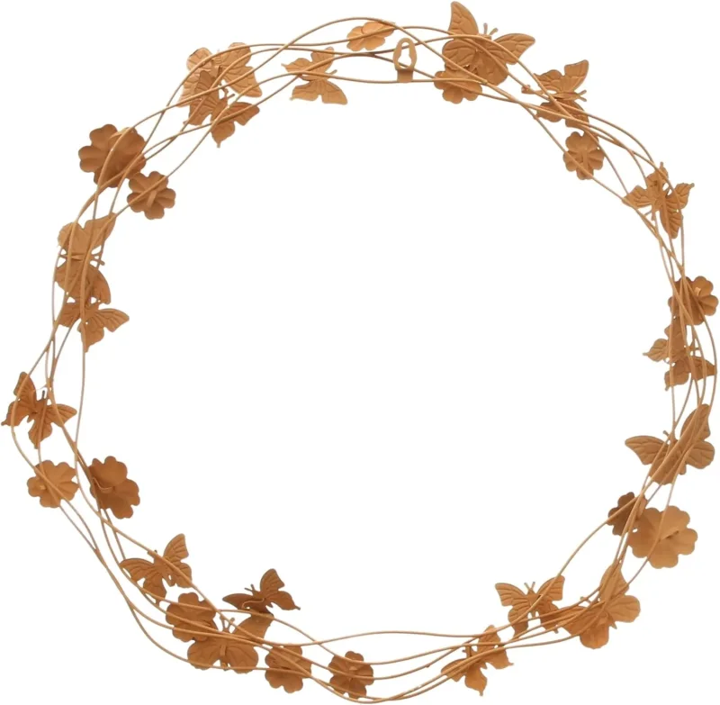 Kranz mit Blumen und Schmetterlinge, Metall, Rostfinish, Blau und Orange, Ø 45 cm