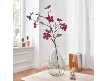 Kunstblume Magnolienzweig, Kunststoff, Höhe 83 cm, Violette Textilblüten mit Grünen Blättern