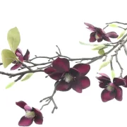 Kunstblume Magnolienzweig, Kunststoff, Höhe 83 cm, Violette Textilblüten mit Grünen Blättern