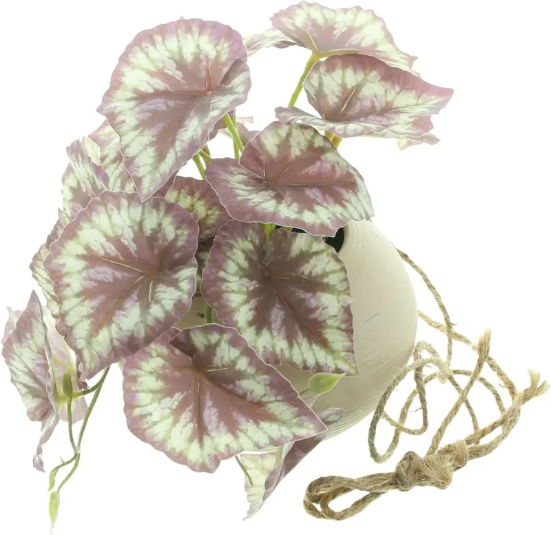 Kunstpflanze "Königsbegonie" im Hängetopf, Kunststoff, Keramik, Jute, Höhe 17 cm, Topf Ø 13 x 9 cm