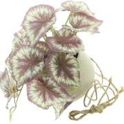 Kunstpflanze "Königsbegonie" im Hängetopf, Kunststoff, Keramik, Jute, Höhe 17 cm, Topf Ø 13 x 9 cm