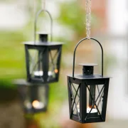 Mini Laterne 2er Set 7 x 7 x 12 cm Teelichthalter Metall schwarz lackiert mit Glaseinsätzen abnehmbarem Deckel klassisches Design