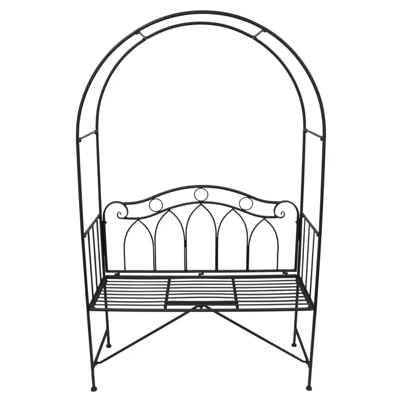 Sitzbank "Rankbogen" aus Metall, schwarz, 2sitzer Gartenbank mit Rosenbogen, Metallbank mit Rankhilfe