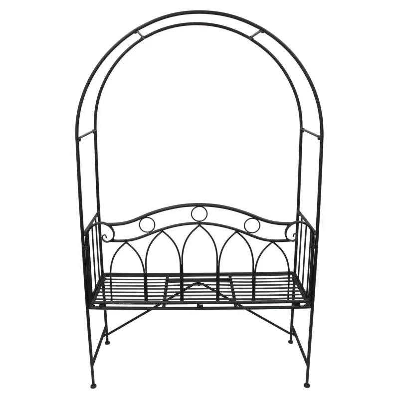 Sitzbank "Rankbogen" aus Metall, schwarz, 2sitzer Gartenbank mit Rosenbogen, Metallbank mit Rankhilfe