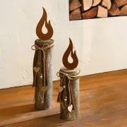 Säule "Flammendes Herz", im 2er Set Kerzen Deko Holz