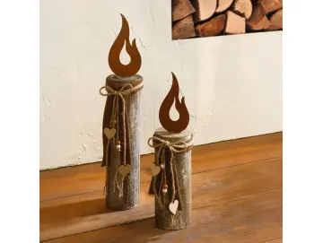 Säule "Flammendes Herz", im 2er Set Kerzen Deko Holz