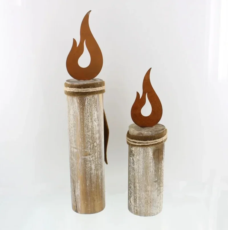 Säule "Flammendes Herz", im 2er Set Kerzen Deko Holz