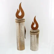 Säule "Flammendes Herz", im 2er Set Kerzen Deko Holz