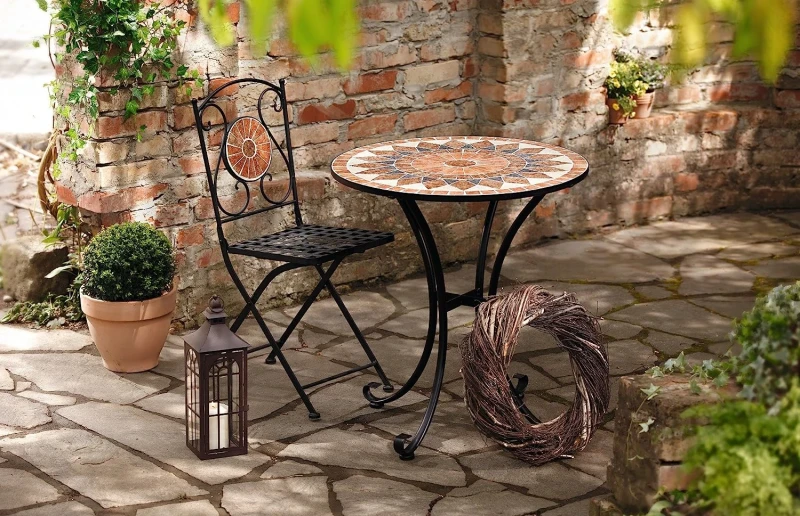 Tisch Mosaik mit Metallgestell, rund Ø70 x 76 cm