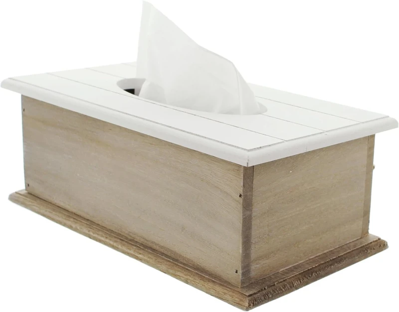 Tissue Box "White Heart" aus Holz, weiß, im Landhaus Stil, Feuchttücherspender, Kosmetiktücherbox