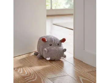 Türstopper Hippo, Schwere Sandfüllung, 100% Polyester, Grau, Cordoptik, 18 x 12 x 11 cm, 1 kg