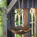 Vogeltränke "Schirm" aus Metall in Rost Optik, hängend, Vogelbad winterfest & frostsicher, Wasserschale, Balkon & Gartendeko für Draußen