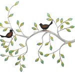 Wanddeko "Ast mit Vögeln" aus Metall, 61x47, Wandbild, Metalldeko, Metallbild