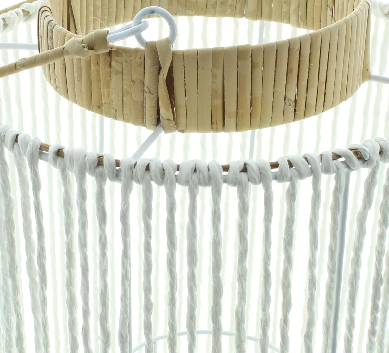 Windlicht "Breeze" aus Papierschnur weiß & Bambus, 36 cm hoch, Kerzenhalter, Hängelaterne