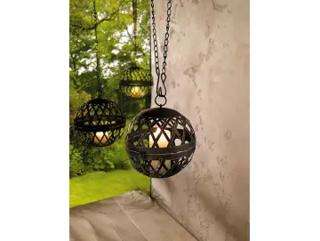 Windlichthänger "Kugel" aus Metall im Shabby Look, mit Kette zum Aufhängen, Kerzenhalter, Windlicht, Teelichthalter, Hängelaterne