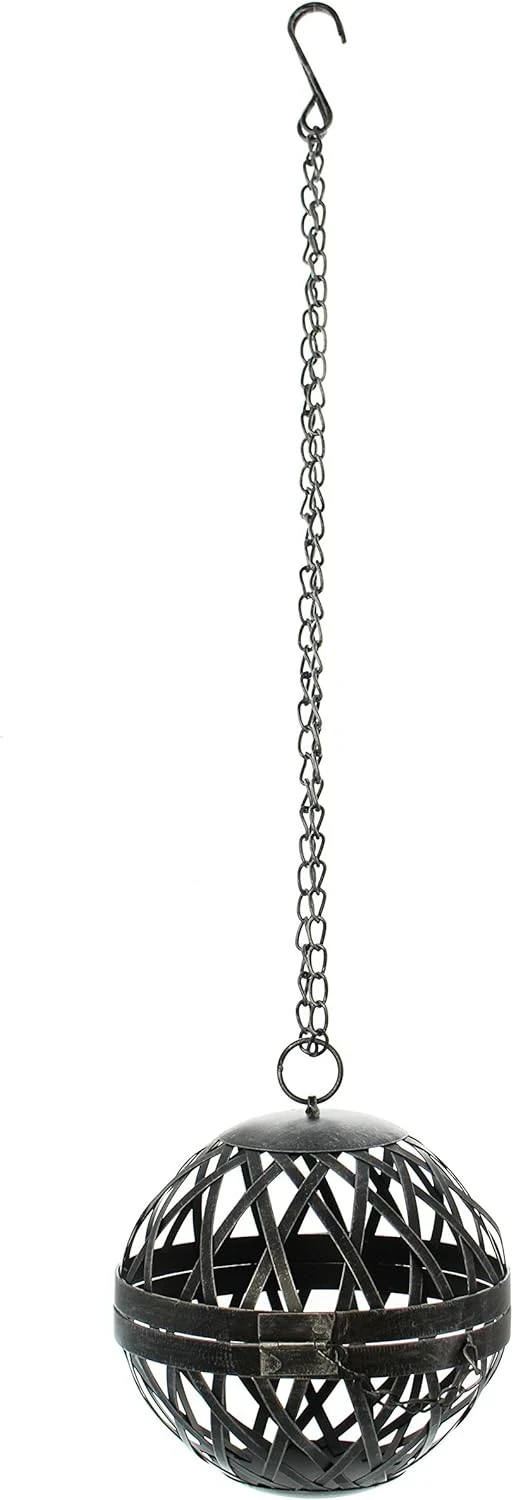 Windlichthänger "Kugel" aus Metall im Shabby Look, mit Kette zum Aufhängen, Kerzenhalter, Windlicht, Teelichthalter, Hängelaterne