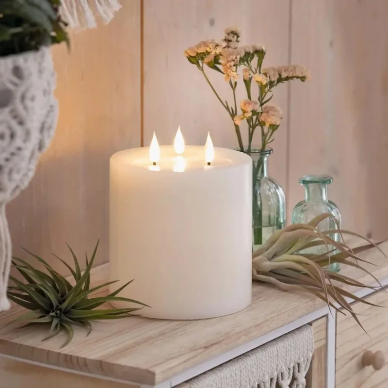 XXL LED 3 Docht Kerze "Classic" aus Echtwachs, Ø 15x18 cm, Stumpenkerze groß, Timer, flammenlos flackernd
